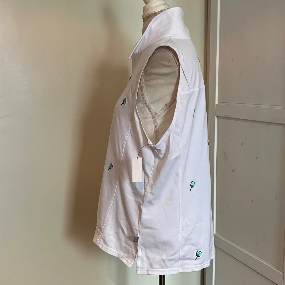 NWT T by Talbots UPF 50+ Pickleball Sleeveless Polo Zipper Top - White - XL - Picture 8 of 10